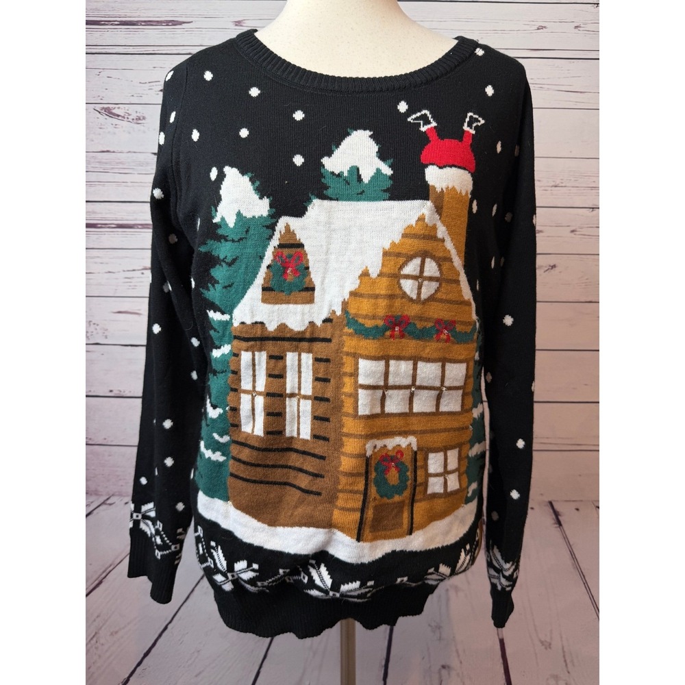 Tipsy Elves Light Up Ugly Christmas Sweater Medium Womens Knit Cabin Nordic